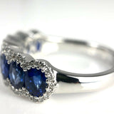 3ct Oval Cut Blue Sapphire Wedding Band Halo Half Eternity 14k White Gold Finish