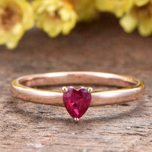 1ct Heart Cut Pink Ruby Engagement Ring Solitaire Women 18k Yellow Gold Finish