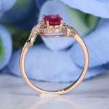 2.5ct Oval Cut Pink Ruby Twist Halo Solitaire Engagement Ring 14k Rose Gold Over