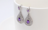 2.9ct Pear Cut Purple Amethyst Halo Water Drop Earrings 14k White Gold Finish