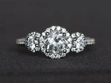 2ct Round Cut VVS1D Diamond Engagement Ring 14k White Gold Finish Halo Trilogy