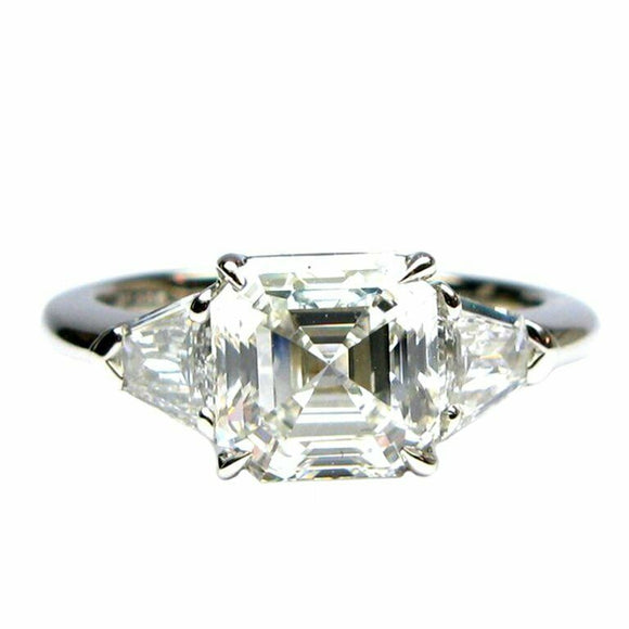 1.2ct Asscher Cut Diamond Engagement Ring Trilogy Solitaire 14k WhiteGold Finish