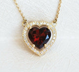 1.2ct Heart Cut Red Garnet Diamond Halo Pendant 14k Yellow Gold Finish NO CHAIN