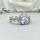 2.2ct Engagement Ring Round Cut Diamond Crown Bridal Set 14k White Gold Finish