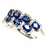 2.3ct Oval Cut Blue Sapphire Two Row Halo Wedding Band Ring 14k White Gold Over