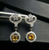 3.5ct Drop Earrings Round Cut Yellow Citrine Royal Halo 14k White Gold Finish