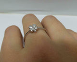 0.1ct Engagement Ring Round Cut Diamond Flower Minimalist 14k White Gold Finish