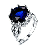 4ct Round Cut Blue Sapphire Antique Engagement Ring 14k White Gold Finish Women