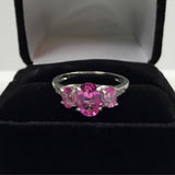 3ct Oval Cut Pink Sapphire Diamond Trilogy Engagement Ring 14k White Gold Finish