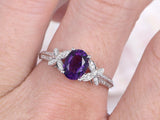 2ct Oval Cut Purple Amethyst Floral Design Engagement Ring 14k White Gold Finish