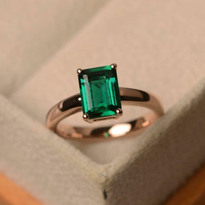 1.5ct Green Emerald Cut Engagement Ring 4 Prong Solitaire 14k Rose Gold Finish