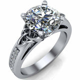 2.5ct Round Diamond Celtic Trinity Solitaire with Accent Ring 14k WhiteGold Over