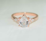 1.85ct Pear Cut Diamond Solitaire Ring 14k Rose Gold Finish with Round Accents