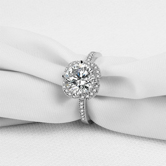 1.6ct Round Cut VVS1D Diamond Engagement Ring Flower Halo 14k White Gold Finish