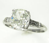 3.9Ct Cushion Cut Diamond Baguette Accents Engagement Ring 14K White Gold Finish