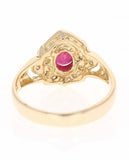 3ct Oval Cut Pink Ruby Engagement Ring Vintage Inspired Halo 14k YellowGold Over