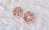 1ct Cushion Cut Peach Morganite Cluster Stud Earrings Women 14k Rose Gold Finish