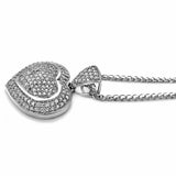 4ct Round Cut Diamond Puffed Iced Heart Pendant 14k White Gold Finish WITH CHAIN