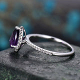 0.9Ct Pear Cut Purple Amethyst Halo Solitaire Engagement Ring 14K WhiteGold Over