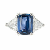 3.5ct Cushion Blue Sapphire Trilogy Ring 14k White Gold Finish Trillion Accents