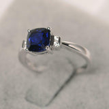 1.5ct Cushion Cut Sapphire Solitaire with Round Accents Ring 14k White Gold Over