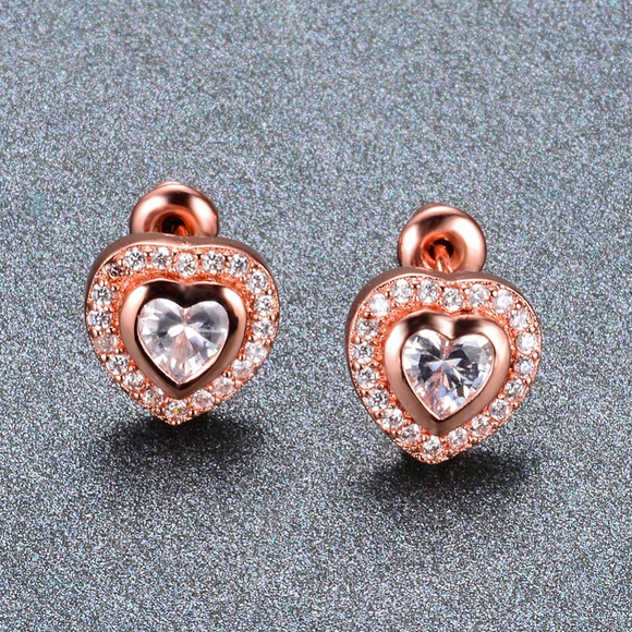 2ct Heart Cut VVS1 Diamond Heart Shape Wedding Stud Earrings 14k RoseGold Finish