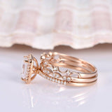 2ct Emerald Cut Peach Morganite Halo Trio Set Engagement Ring 14k Rose Gold Over