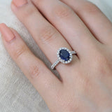 1.2ct Oval Cut Blue Sapphire Bridal Set Engagement Ring 14k White Gold Finish