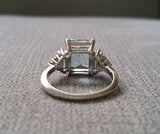 3ct Emerald Cut Aquamarine Diamond Solitaire Engagement Ring 14k White Gold Over