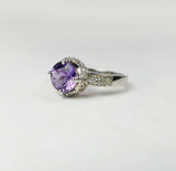 1.4ct Round Cut Purple Amethyst Engagement Ring 14k White Gold Finish Solitaire