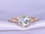 1.8ct Round Cut Blue Aquamarine Engagement Ring Diamond Halo 14k RoseGold Finish