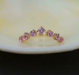 0.6ct Wedding Band Round Cut Pink Sapphire Curved Stackable 14k Yellow Gold Over