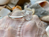 2.2ct Engagement Ring Asscher Cut Diamond Solitaire Design 14k White Gold Finish