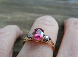 3ct Engagement Ring Pear Cut Pink Ruby Trilogy Split Shank 14k YellowGold Finish