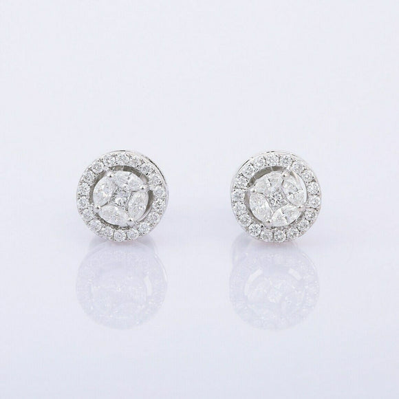 1.7ct Stud Earrings Marquise Cut Diamond Cluster Halo 14k White Gold Finish