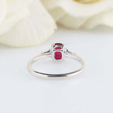 1.5ct Cushion Cut Pink Ruby Baguette Accents Trilogy Ring 14k White Gold Finish