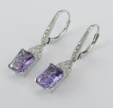 2ct Radiant Cut Purple Amethyst Milgrain Drop Earrings 14k White Gold Finish