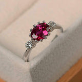 2ct Oval Cut Pink Ruby Engagement Ring Milgrain Trilogy 14k White Gold Finish