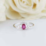 0.75ct Oval Cut Pink Ruby Engagement Ring Minimalist Crown 14k White Gold Finish