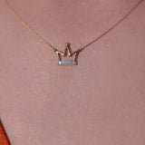 1ct Round Cut VVS1D Diamond Pendant with Chain Crown Design 14k Rose Gold Finish