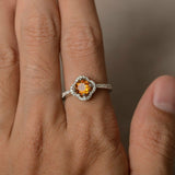 1.2ct Round Yellow Citrine Engagement Ring 14k White Gold Finish Halo Solitaire