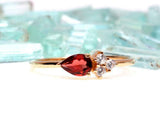 1ct Pear Cut Red Garnet Diamond Petite Minimalist Ring 14k Yellow Gold Finish