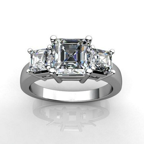 2ct Asscher Cut VVS1D Diamond Three Stone Engagement Ring 14k White Gold Finish