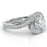 2.5ct Round Cut VVS1D Diamond Swirl Halo Engagement Ring 14k White Gold Finish