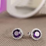 2ct Round Cut Purple Amethyst Halo Diamond Stud Earrings 14k White Gold Finish