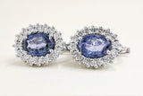 2ct Oval Cut Simulated Blue Tanzanite Halo Stud Earrings 14k White Gold Plated