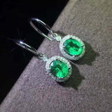 2ct Oval Cut Emerald Diamond Halo Fish Hook Drop Earrings 14k White Gold Finish