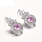 2ct Round Cut Pink Sapphire Halo Cluster Stud Earrings 14k White Gold Finish