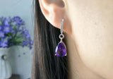 2.5ct Drop Earrings Pear Cut Amethyst Solitaire Fish Hook 14k White Gold Finish