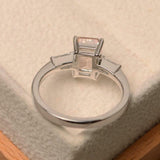 2ct Emerald Cut Peach Morganite Engagement Ring Trilogy 14k White Gold Finish